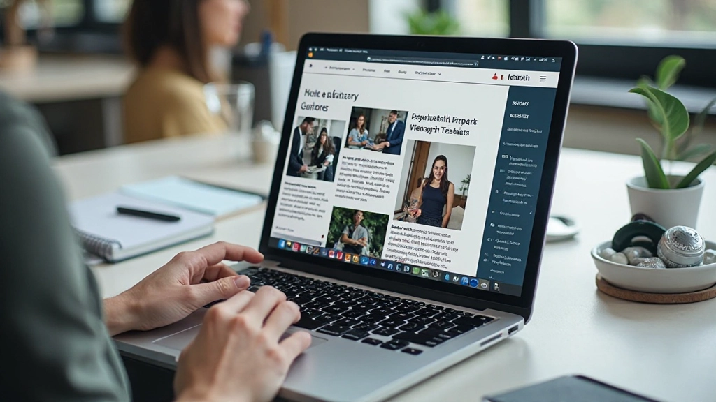 Laptop scherm toont een nieuwswebsite met duidelijke typografie en georganiseerde artikelindelingen