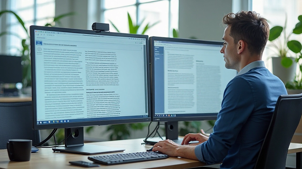 Twee monitoren naast elkaar tonen dezelfde artikel met verschillende lettergroottes, waarvan één duidelijk gemakkelijker leesbaar is