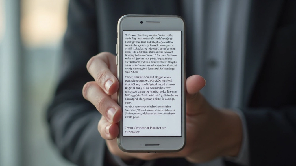 Telefoonscherm met artikel-tekst in verschillende lettergroottes en regelafstanden, leesbar geformateerd